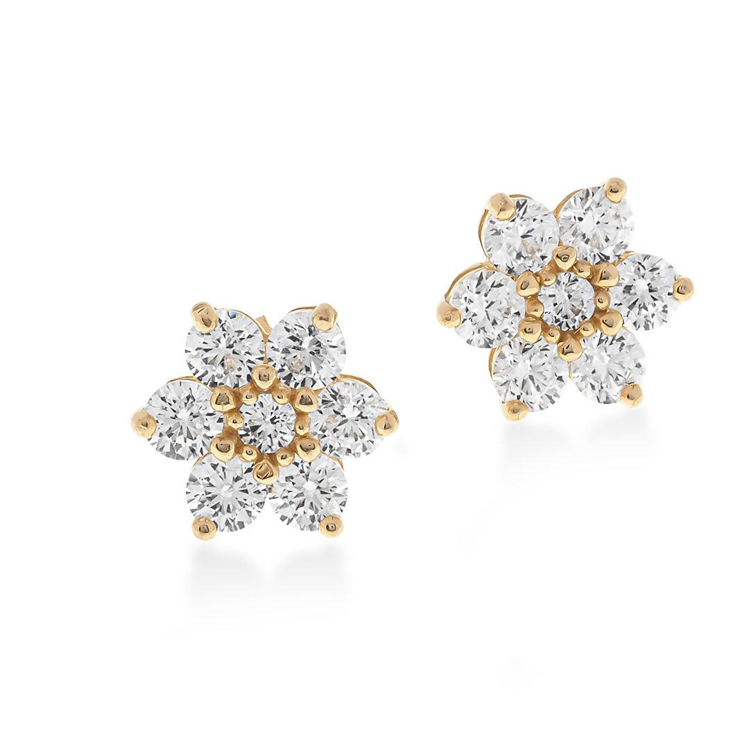 Starburst Halo Cz Stud Earrings  | 14K Gold With Cz Fantastic Jewelry NYC