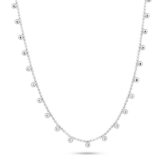 Rhodium Plated 925 Sterling Silver Multi Beaded Dangling Necklace - GCP00005-RH SPI
