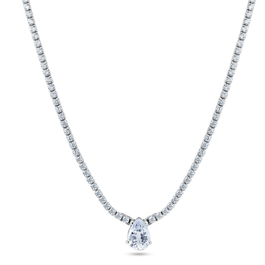 Rhodium Plated 925 Sterling Silver Teardrop Centered Tennis CZ Necklace - GMN00193 SPI