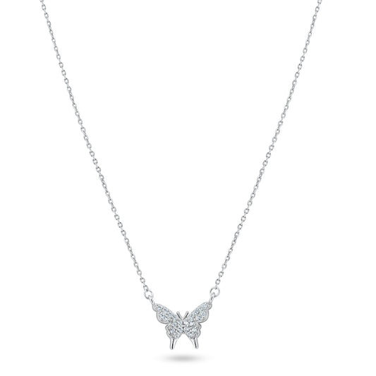 Rhodium Plated 925 Sterling Silver CZ Butterfly Necklace - GMN00199 SPI