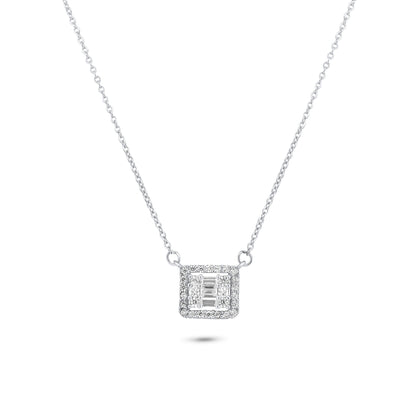 Rhodium Plated 925 Sterling Silver Round Baguette CZ Square Necklace - GMN00200 SPI