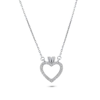Rhodium Plated 925 Sterling Silver Heart CZ Necklace - GMN00202 SPI
