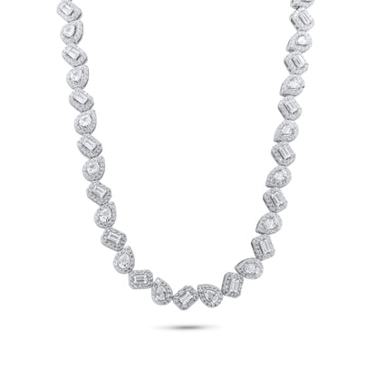 Rhodium Plated 925 Sterling Silver Teardrop and Baguette CZ Stone Encrusted 7.4mm Adjustable Tennis Necklace - GMN00205 SPI