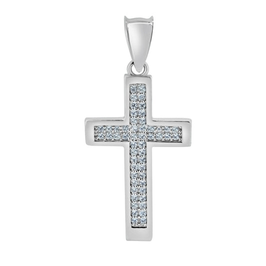 Rhodium Plated 925 Sterling Silver Moissanite Cross Pendant - MGMP00110 Fantastic Jewelry NYC