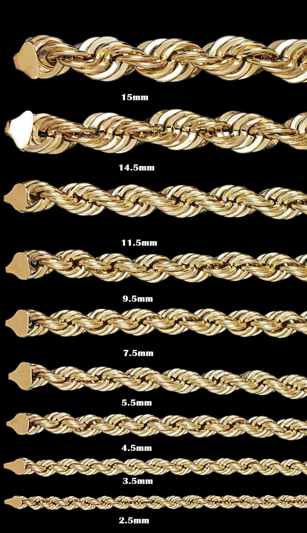 10K Gold Hollow Rope Chain Fantastic Jewelry NYC