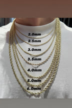 14K Hollow Gold Rope Chain — Italian Yellow Gold