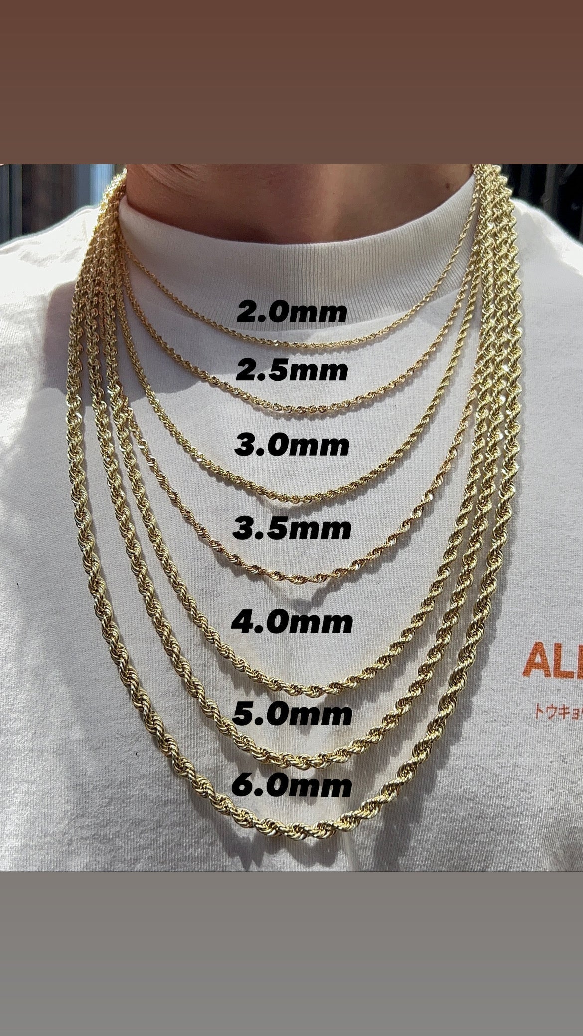 10K Gold- Hollow Rope Chain Fantastic NYC