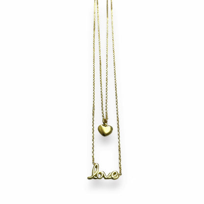 Gold Plated 925 Sterling Silver Dual Strand Love and Heart Adjustable Necklace - VGC18GP SPI