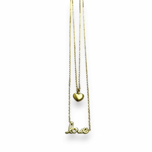 Gold Plated 925 Sterling Silver Dual Strand Love and Heart Adjustable Necklace - VGC18GP SPI