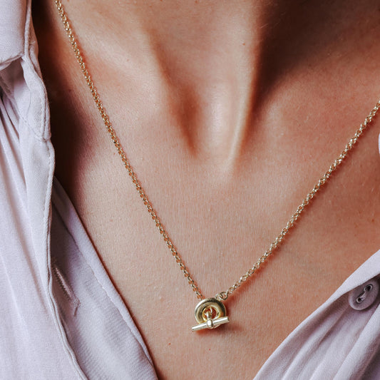 Gold Plated 925 Sterling Silver Rolo Adjustable Donut and Bar Necklace - ITN00161-GP SPI