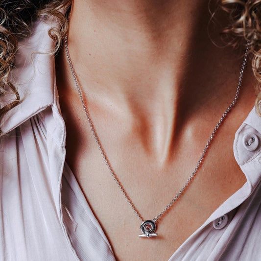 Rhodium Plated 925 Sterling Silver Rolo Adjustable Donut and Bar Necklace - ITN00161-RH SPI