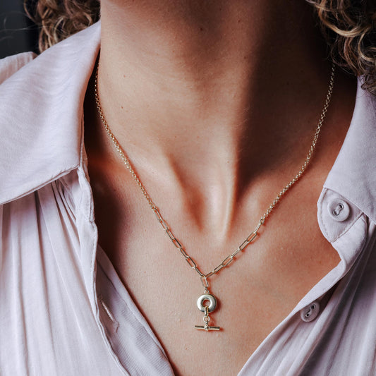 Gold Plated 925 Sterling Silver Paperclip Rolo Adjustable Donut and Bar Necklace - ITN00162-GP SPI