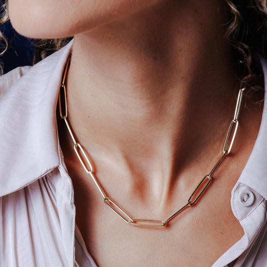 Gold Plated 925 Sterling Silver Adjustable Long 5.5mm Paperclip Necklace - ITN00167-GP SPI