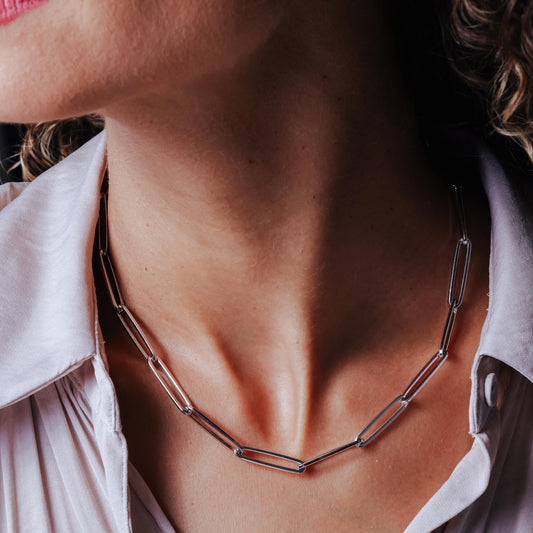 Rhodium Plated 925 Sterling Silver Adjustable Long 5.5mm Paperclip Necklace - ITN00167-RH SPI