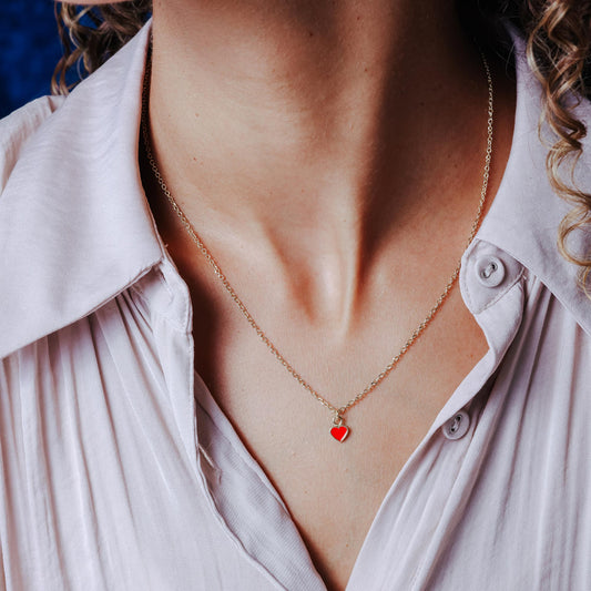 Gold Plated 925 Sterling Silver Rolo Adjustable Enamel Red Heart Necklace - ITN00169-GP SPI