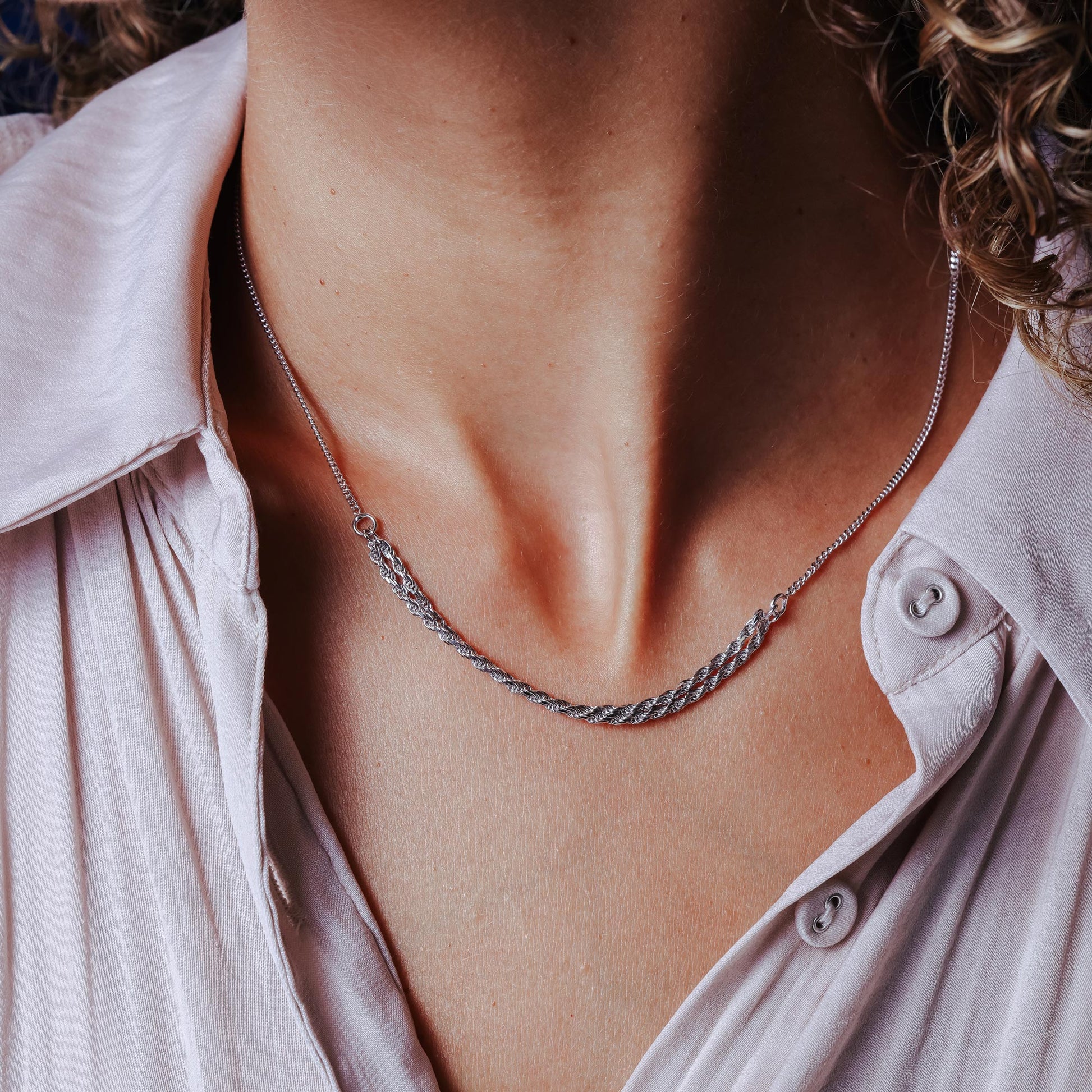 Rhodium Plated 925 Sterling Silver Curb Strand 1.7mm Rope Adjustable Necklace - ITN00171-RH SPI
