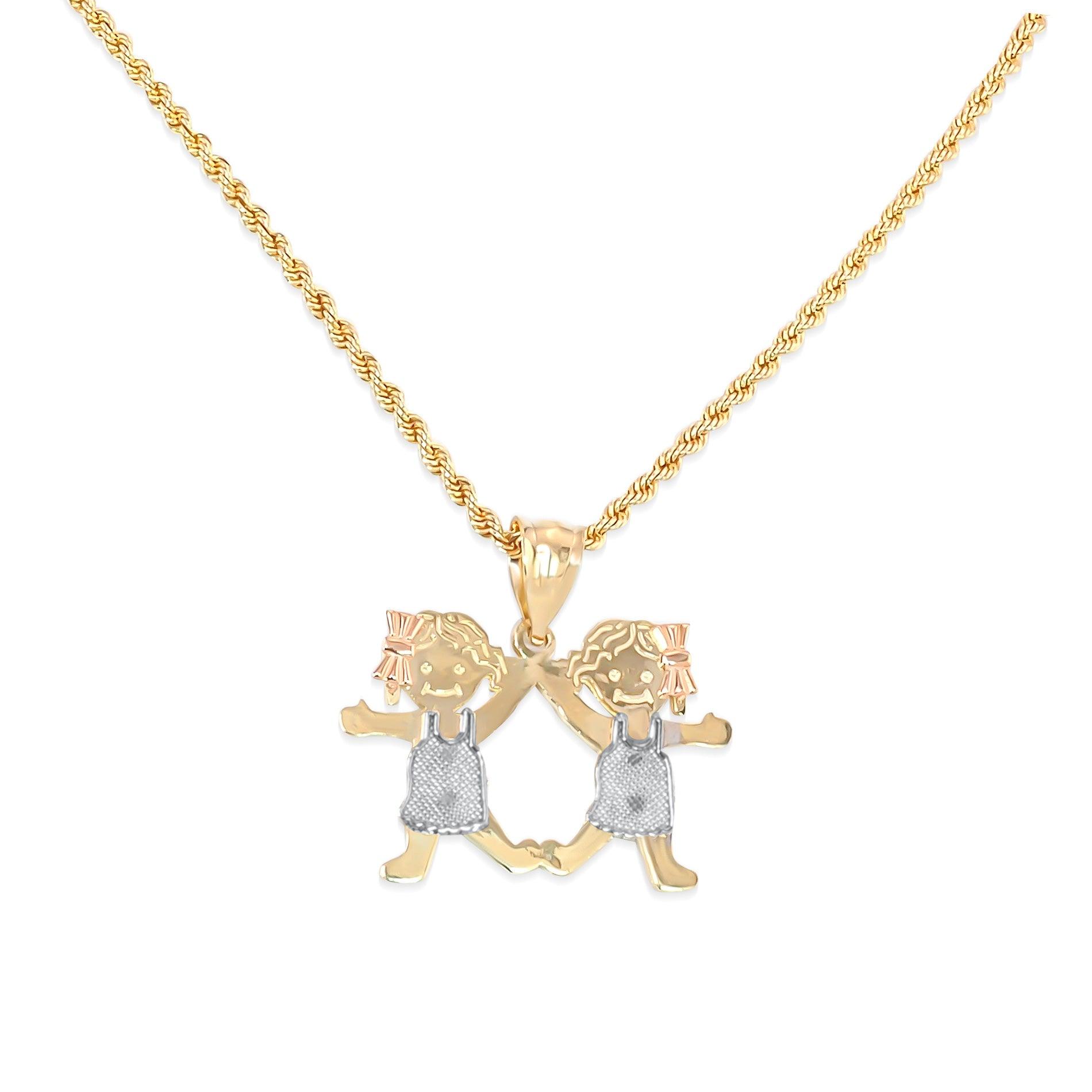 TWO GIRLS PENDANT NECKLACE | 14K GOLD Fantastic Jewelry NYC