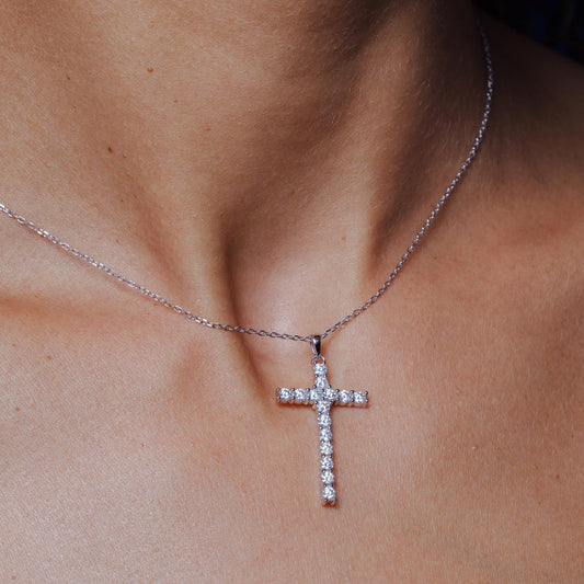 Silver Rhodium 925 Cross Moissanite Necklace - MBGP00003 SPI