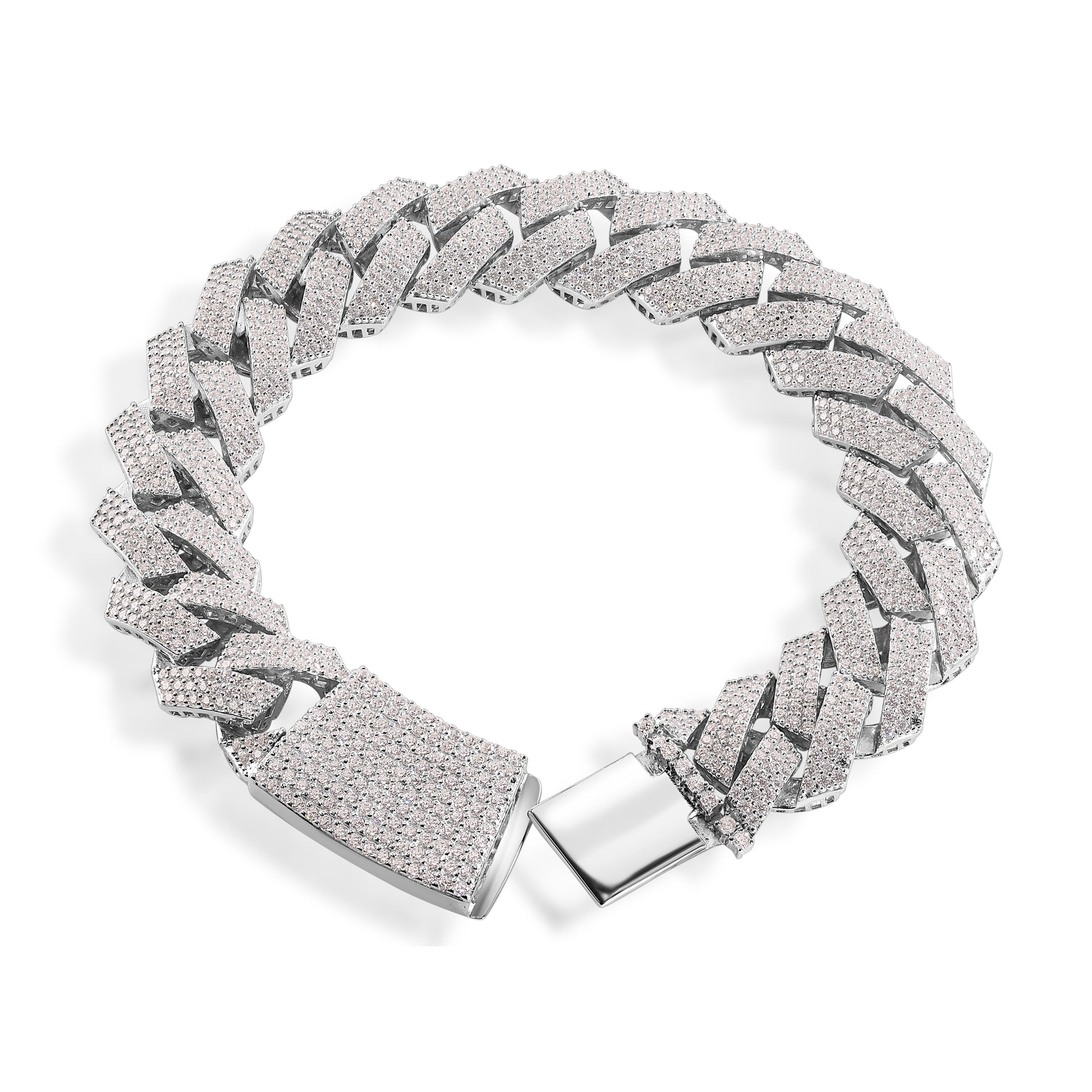 Rhodium Plated 925 Sterling Silver Moissanite Curb 14mm Bracelet - MGMB00075 Fantastic Jewelry NYC