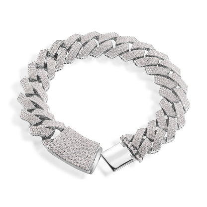 Rhodium Plated 925 Sterling Silver Moissanite Curb 14mm Bracelet - MGMB00075 Fantastic Jewelry NYC