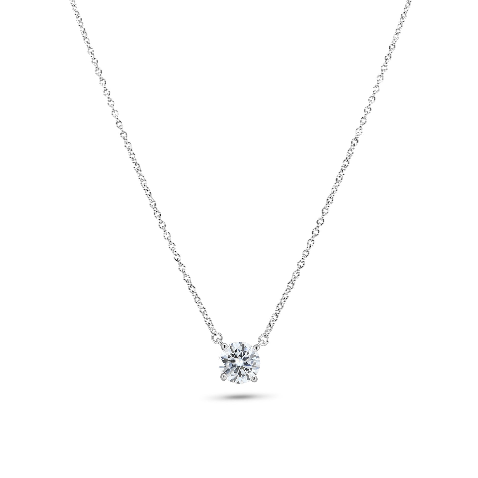 Rhodium Plated 925 Sterling Silver Moissanite Stone Halo Necklace - MGMN00011 SPI