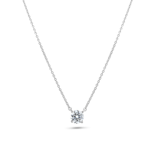 Rhodium Plated 925 Sterling Silver Moissanite Stone Halo Necklace - MGMN00011 SPI