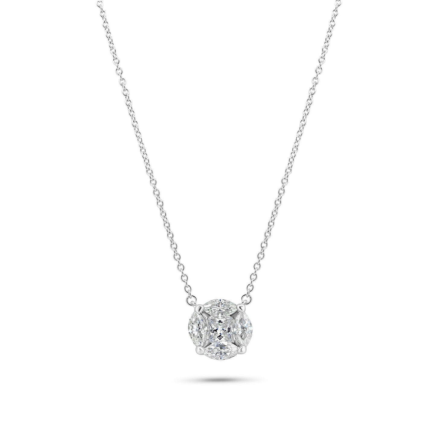 Rhodium Plated 925 Sterling Silver Round Solitaire Moissanite Stone Necklace - MGMN00013 SPI