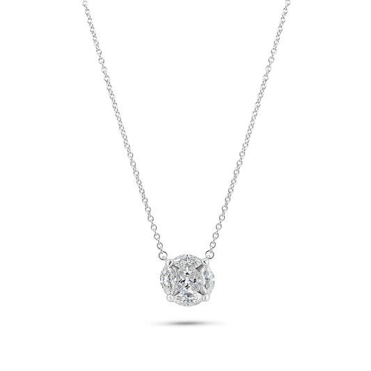 Rhodium Plated 925 Sterling Silver Round Solitaire Moissanite Stone Necklace - MGMN00013 SPI