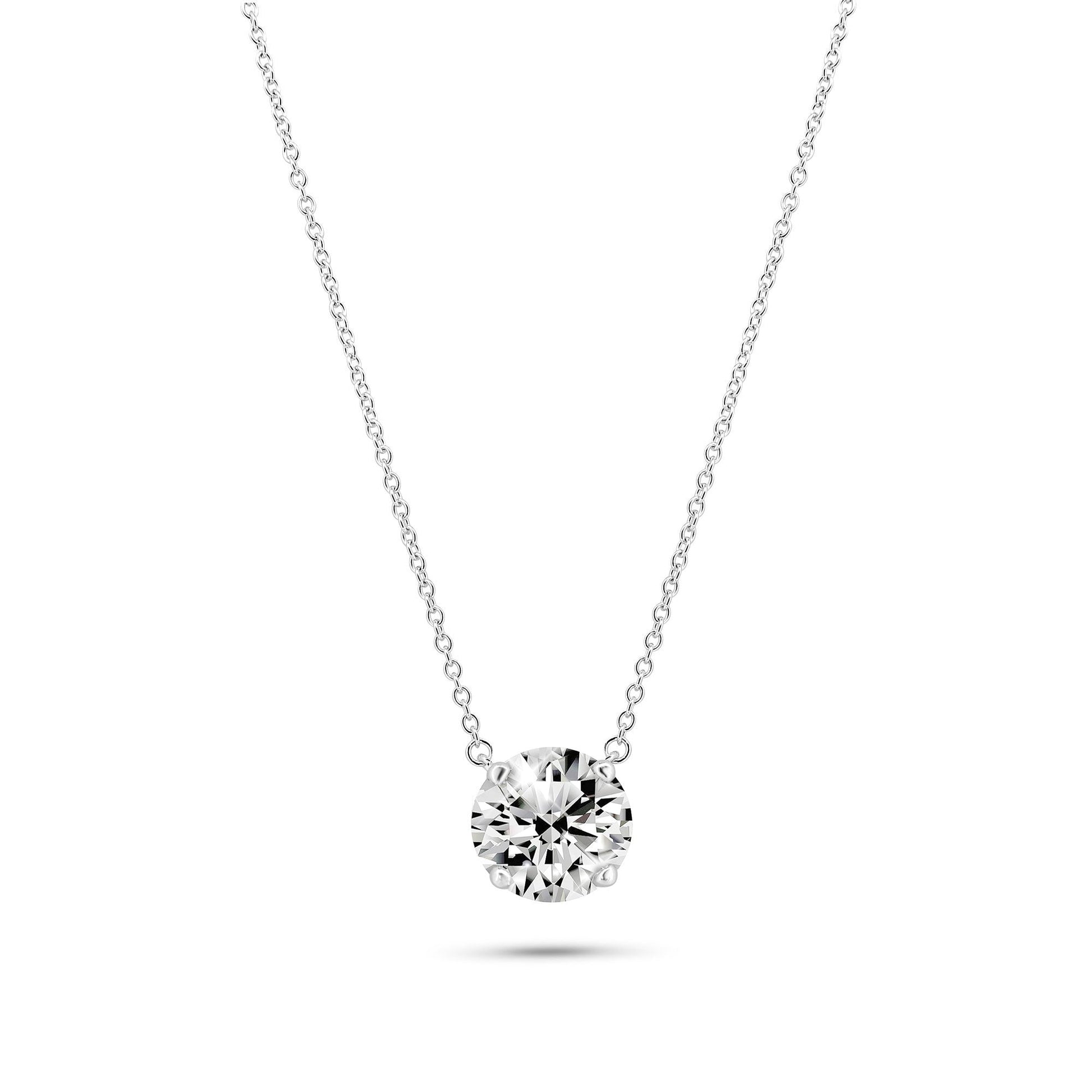 Rhodium Plated 925 Sterling Silver Moissanite Stone Solitaire Necklace - MGMN00015 Fantastic Jewelry NYC
