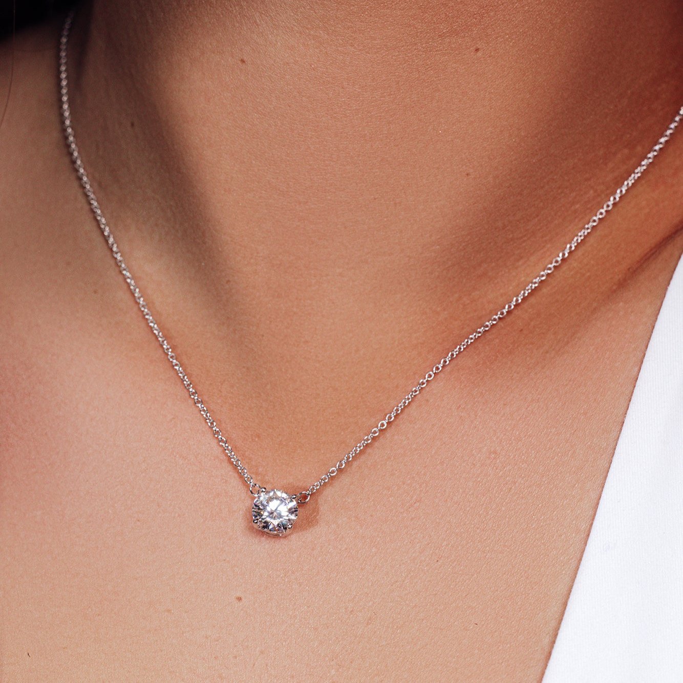 Rhodium Plated 925 Sterling Silver Moissanite Stone Solitaire Necklace - MGMN00015 Fantastic Jewelry NYC