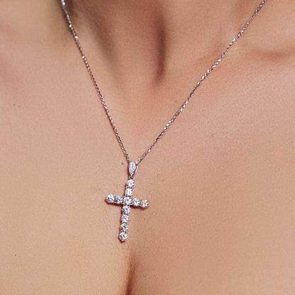 Rhodium Plated 925 Sterling Silver Moissanite Cross Pendant - MGMP00173 Fantastic Jewelry NYC