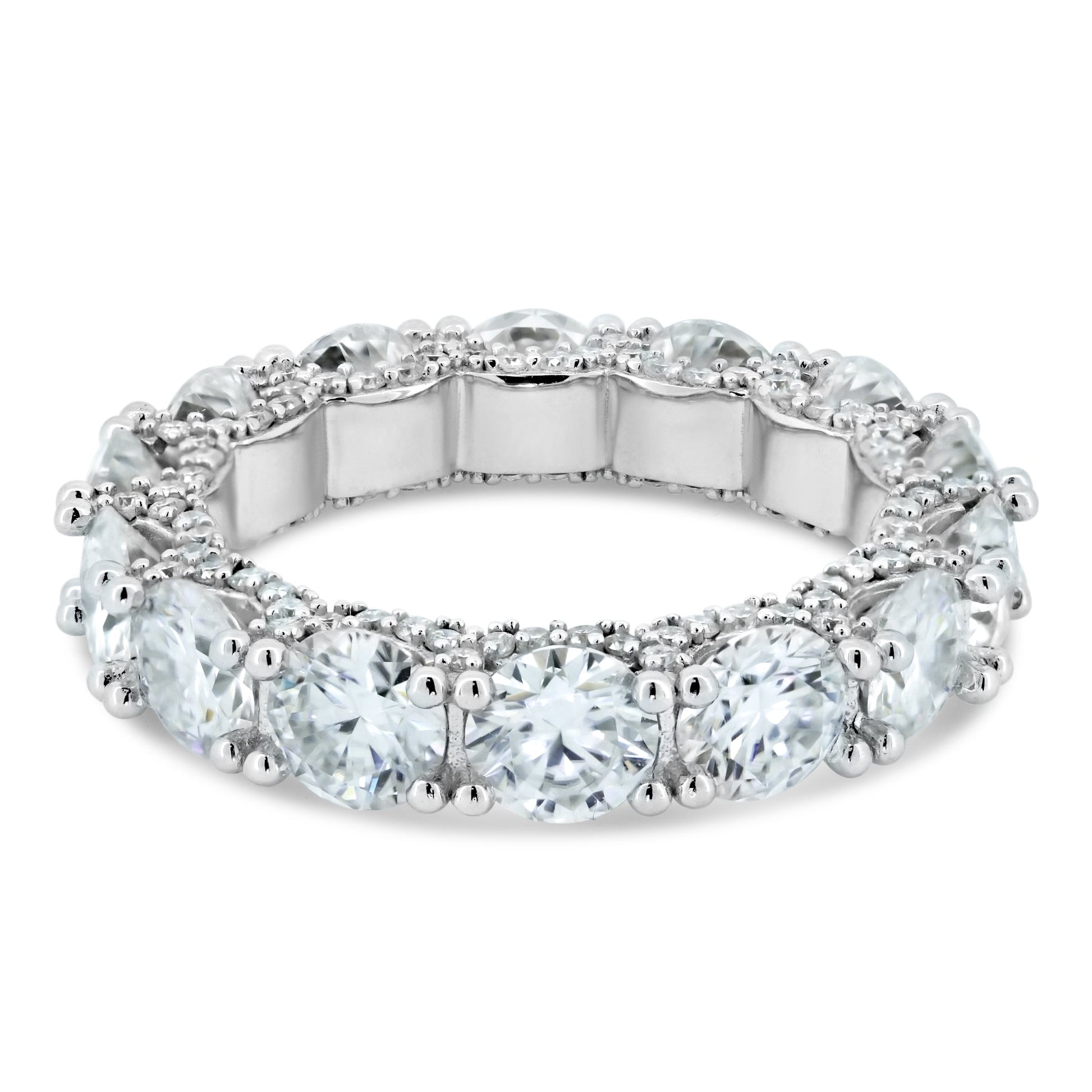 Rhodium Plated925 Sterling Silver Moissanite Eternity Band Ring - MGMR00003 SPI