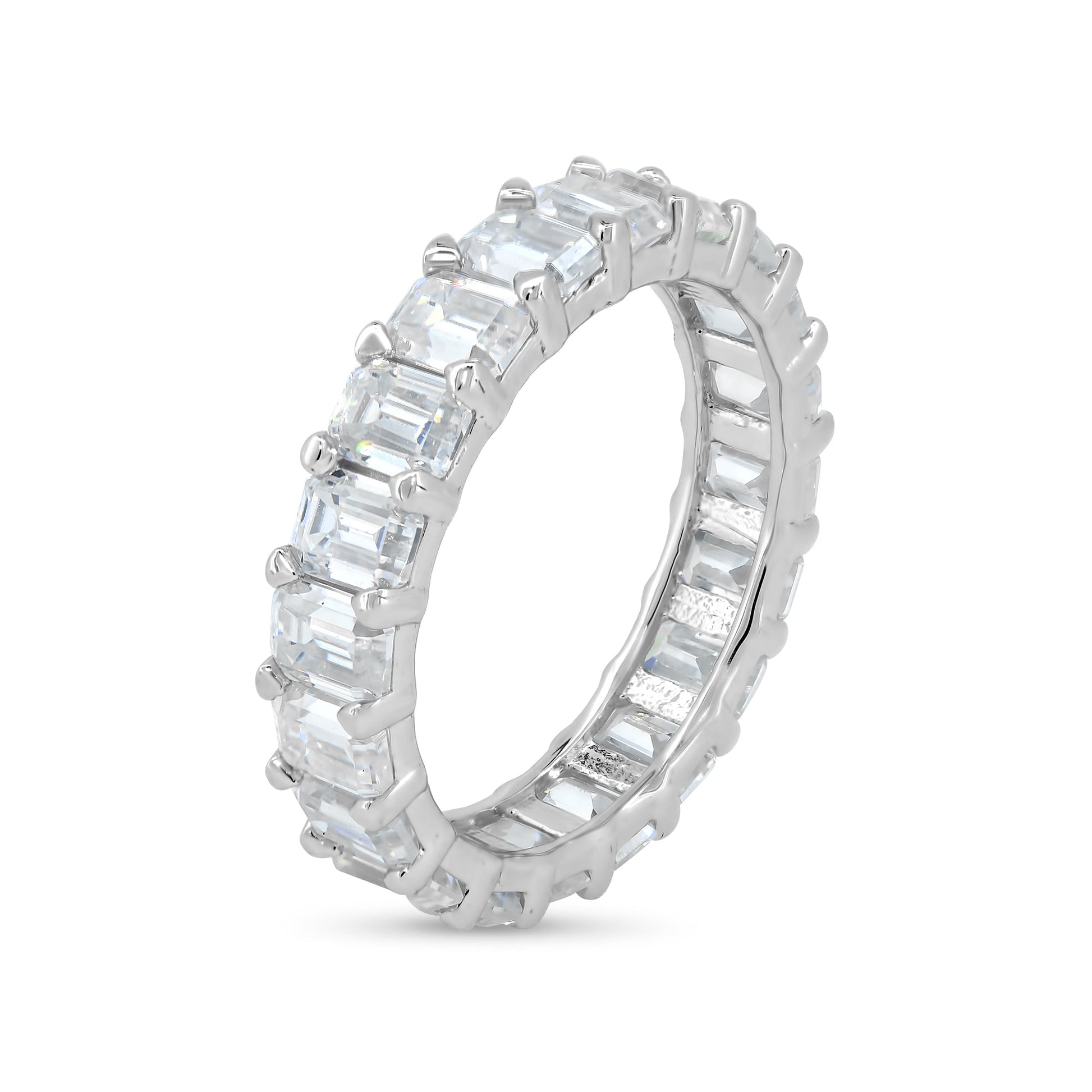 Rhodium Plated 925 Sterling Silver Square Moissanite Stone Eternity Band Ring - MGMR00007 SPI