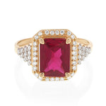 Red Ruby Accents Ring | 14K Gold With Cz