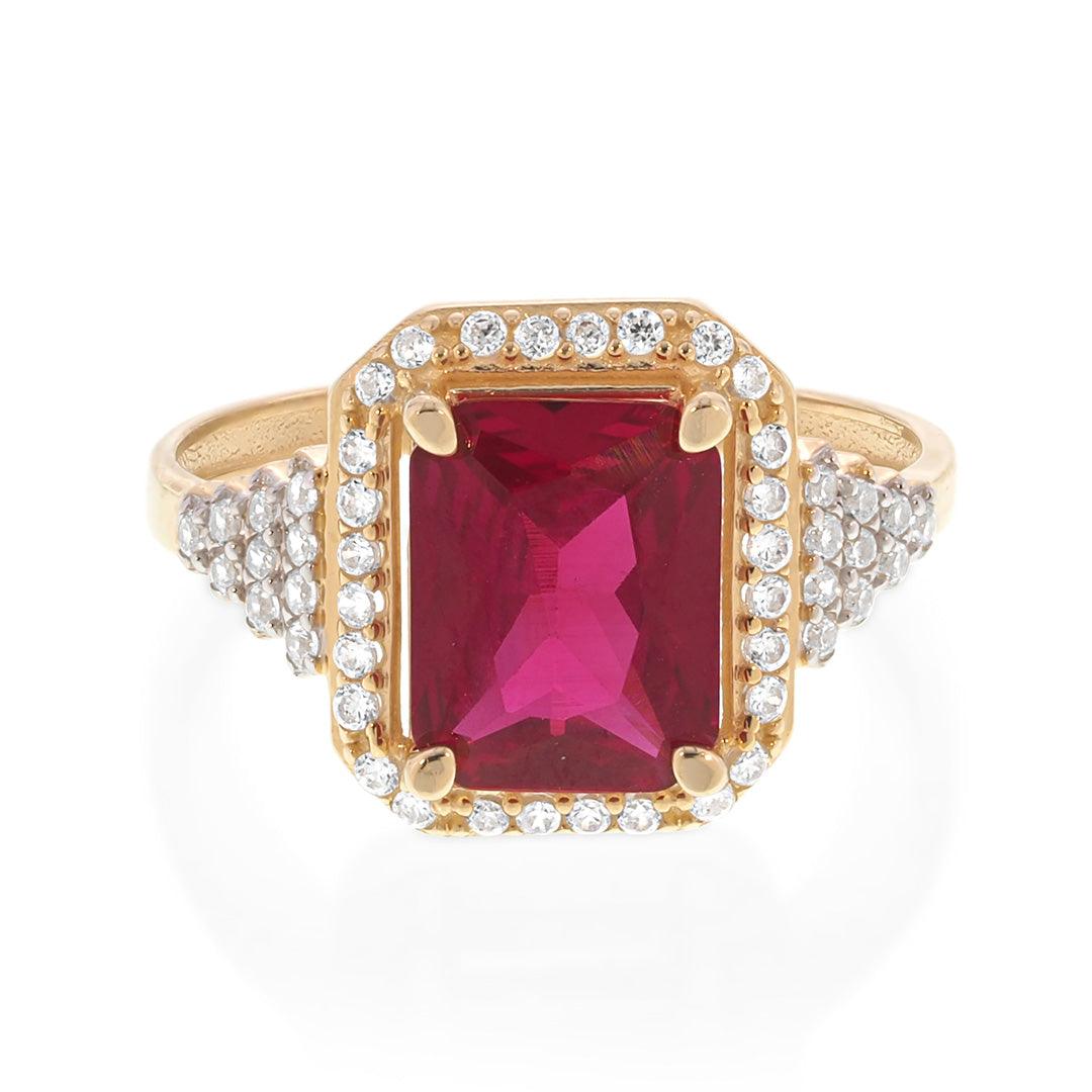 Red Ruby Accents Ring | 14K Gold With Cz Fantastic Jewelry NYC