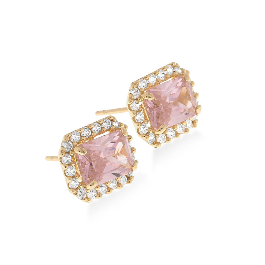 Pink Morganite Stud Earrings in 14K Gold with CZ