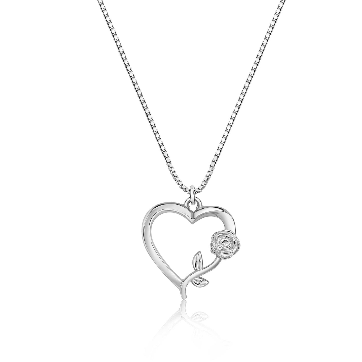 Rhodium Plated 925 Sterling Silver Heart Rose Necklace Pendant - SOP00183 SPI