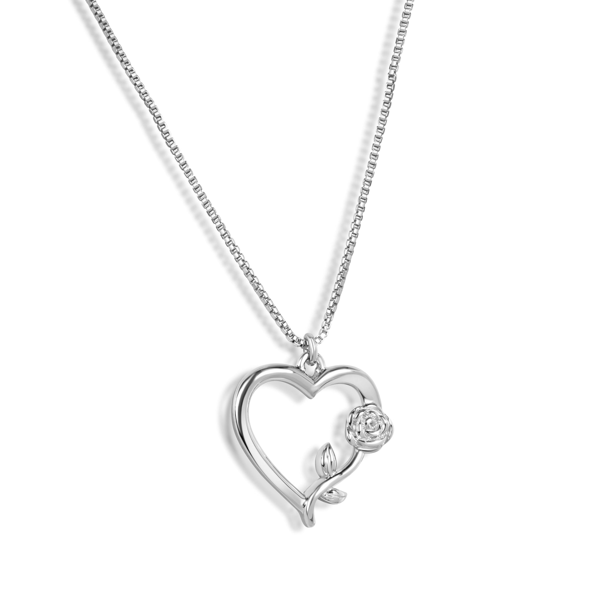 Rhodium Plated 925 Sterling Silver Heart Rose Necklace Pendant - SOP00183 SPI
