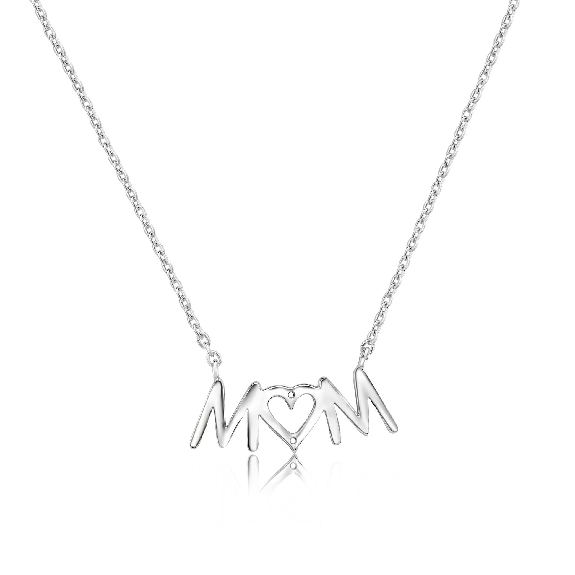 Rhodium Plated 925 Sterling Silver Mom Heart Clear CZ Necklace Pendant - SOP00184 SPI