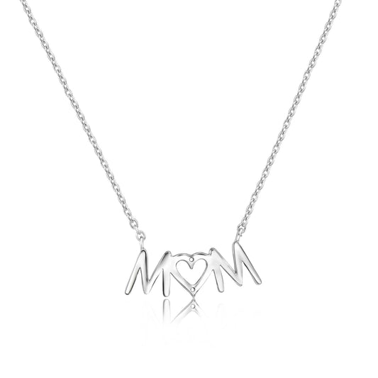 Rhodium Plated 925 Sterling Silver Mom Heart Clear CZ Necklace Pendant - SOP00184 SPI