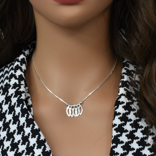 High Polish 925 Sterling Silver Dainty Multi Almond Shaped Dangle Small Bead Necklace- SPN00009-SM Fantastic Jewelry NYC
