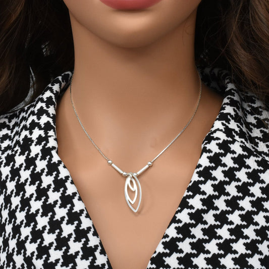 925 Sterling Silver Ascending Almond Drop Necklace- SPN00011 Fantastic Jewelry NYC