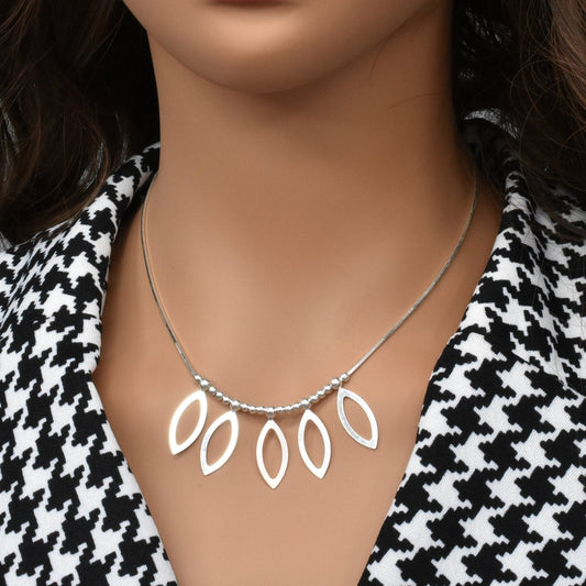 High Polish 925 Sterling Silver Multi Almond Shaped Dangle Necklace- SPN00013 Fantastic Jewelry NYC