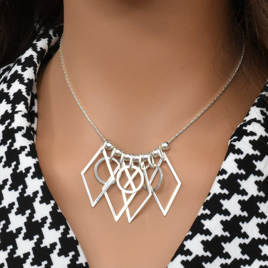High Polish 925 Sterling Silver Multi Shaped Necklace- SPN00014 Fantastic Jewelry NYC