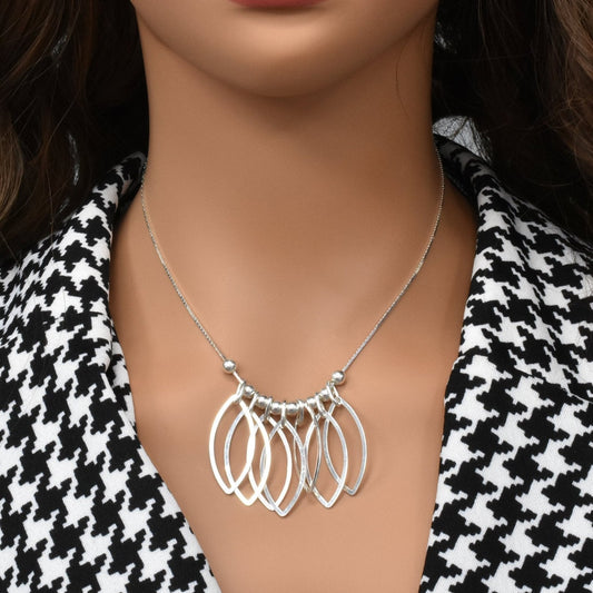 High Polish 925 Sterling Silver Multi Large Almond Shaped Necklace- SPN00015 Fantastic Jewelry NYC
