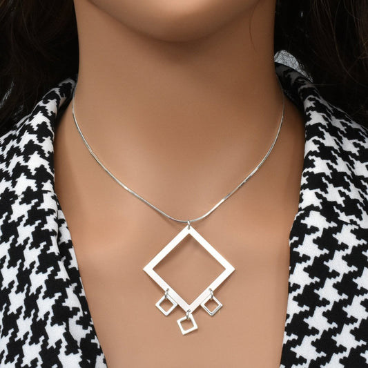 High Polish 925 Sterling Silver Multi Square Dangle Necklace- SPN00016 Fantastic Jewelry NYC