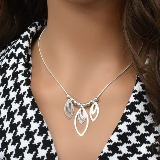High Polish 925 Sterling Silver Ascending Multi Almond Shaped Dangle Necklace- SPN00017 Fantastic Jewelry NYC