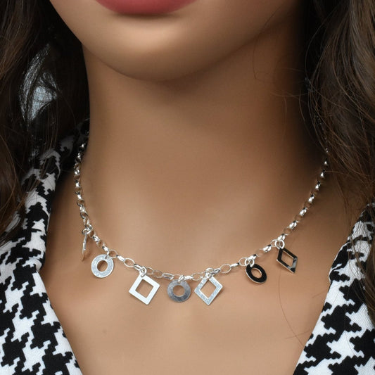High Polish 925 Sterling Silver Multi Shaped Dangle Necklace- SPN00021 Fantastic Jewelry NYC