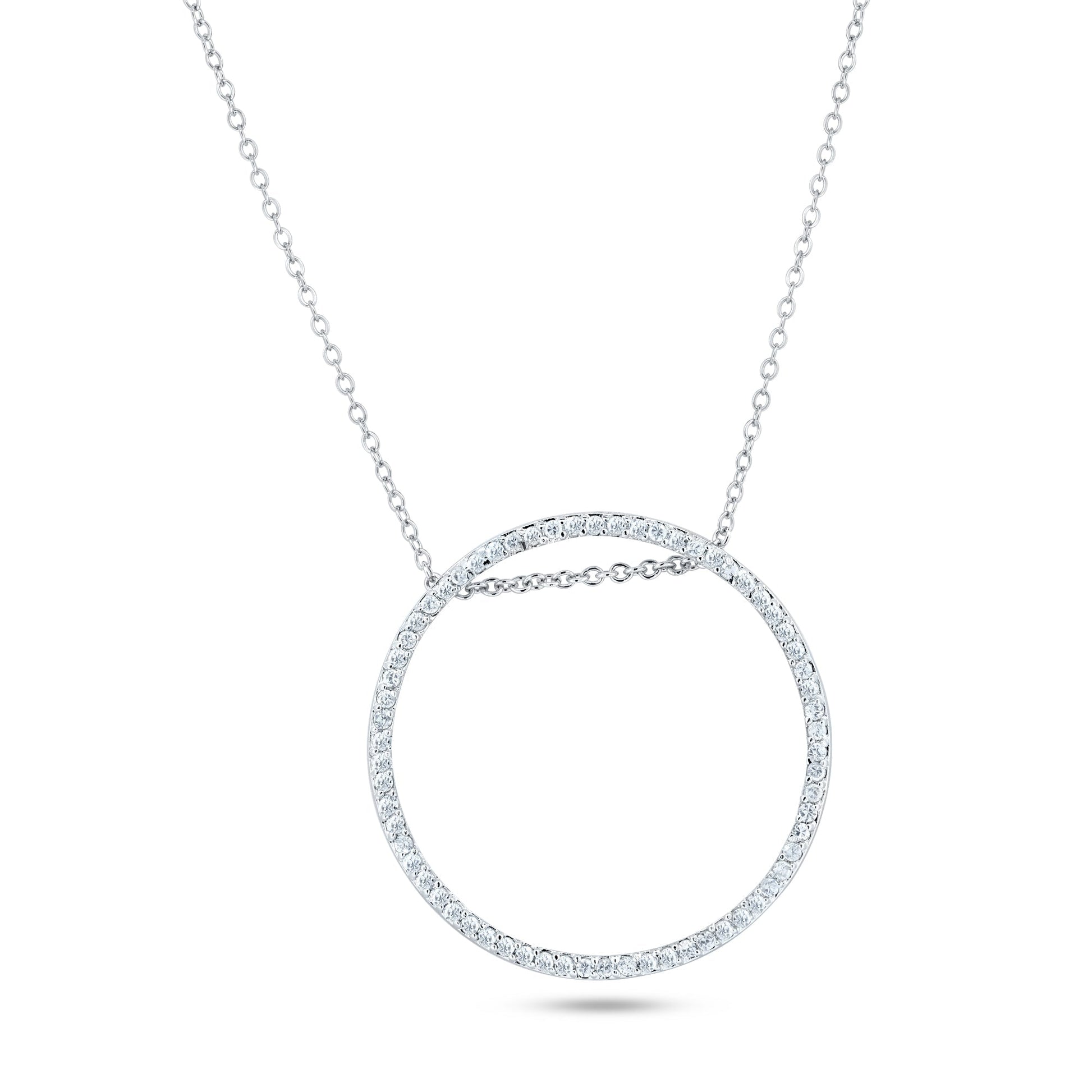 Clearance-Silver Rhodium Plated Open Circle CZ Necklace - STP00264 SPI