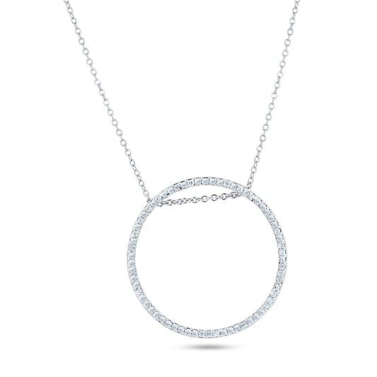 Clearance-Silver Rhodium Plated Open Circle CZ Necklace - STP00264 SPI
